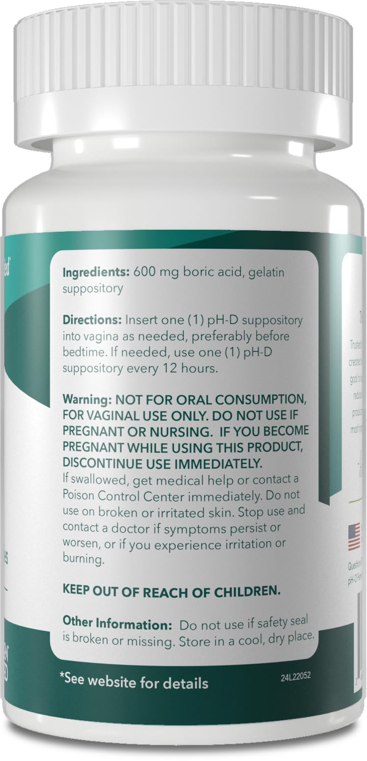 pH-D Feminine Health - 600 mg Boric Acid Suppositories - Woman Owned - for Vaginal Odor Use - 12 Count 12 Count (Pack of 1) - BeesActive Australia