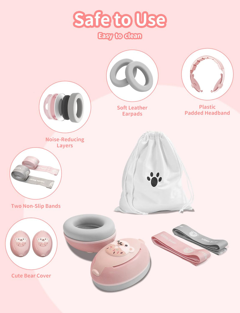 Baby Ear Muffs, 2-in-1 Baby Noise Canceling Headphone, Hearing Protection for Babies 0-48 Months, Adjustable Headband Pink