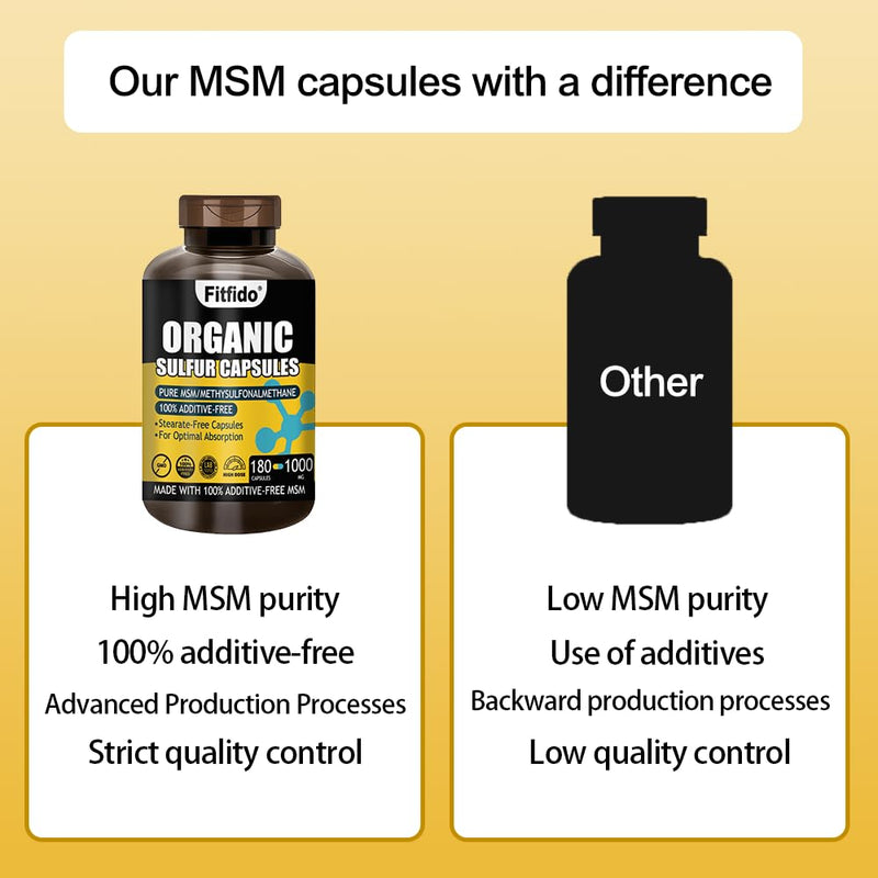 MSM Capsules 1000mg - Organic Sulfur Supplement for Joint Health, Functional Wellness, Hair, Skin & Nails, Non-GMO, Gluten Free, 180 Capsules - BeesActive Australia