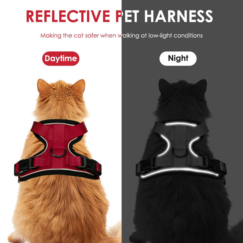 Cat Harness with Leash Escape-Proof Cat Leash Set Adjustable Soft Kitten Vest with Reflective Strips Chest Harness for Small Kittens (Red, XS) Red - BeesActive Australia