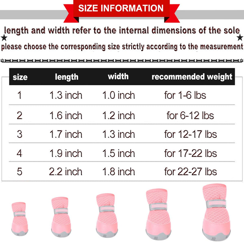 QUMY 4PCS Dog Shoes for Small Dogs, Hot Pavement Summer Puppy Dog Boots & Paw Protectors with Soft Skid-Resistant Rubber Sole, Mesh Breathable Dog Booties for Hardfloors, Walking Running Pink Size 1 0Pink-4PCS size 1: 1.29"x0.98"(L*W) - BeesActive Australia