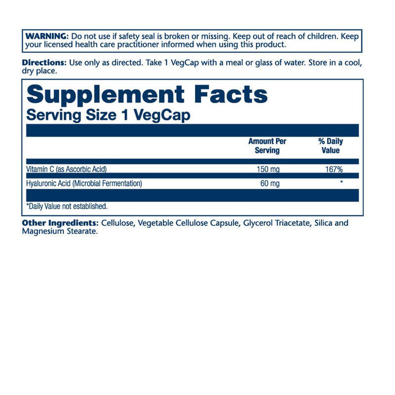 SOLARAY Hyaluronic Acid Triple Strength - Skin Elasticity and Firmness Support - Plus Vitamin C - Lab Verified, 30 Servings, 30 VegCaps
