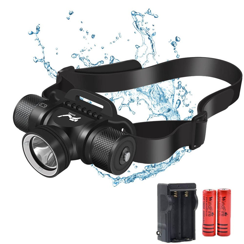 Super Bright Diving Headlamp, 5 Modes Professional Dive Headlight, Underwater 60M Head Torch for Swimming,Snorkeling, Caving,IPX8 Waterproof Dive Light with Battery and Charger