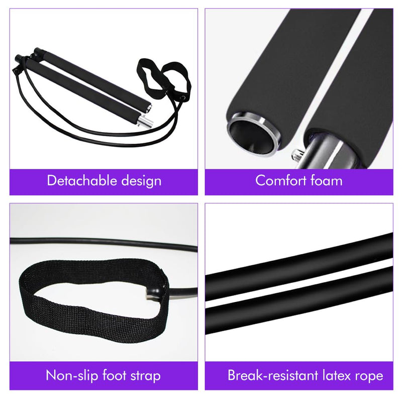 Pilates Bar Kit with Resistance Bands,Multifunctional Pilatess Bar,Stretched Fusions Toning Bar,Pilates Sculpt Bar,Home Gym Equipment for Women & Men Home Gym Pilates Yoga Black
