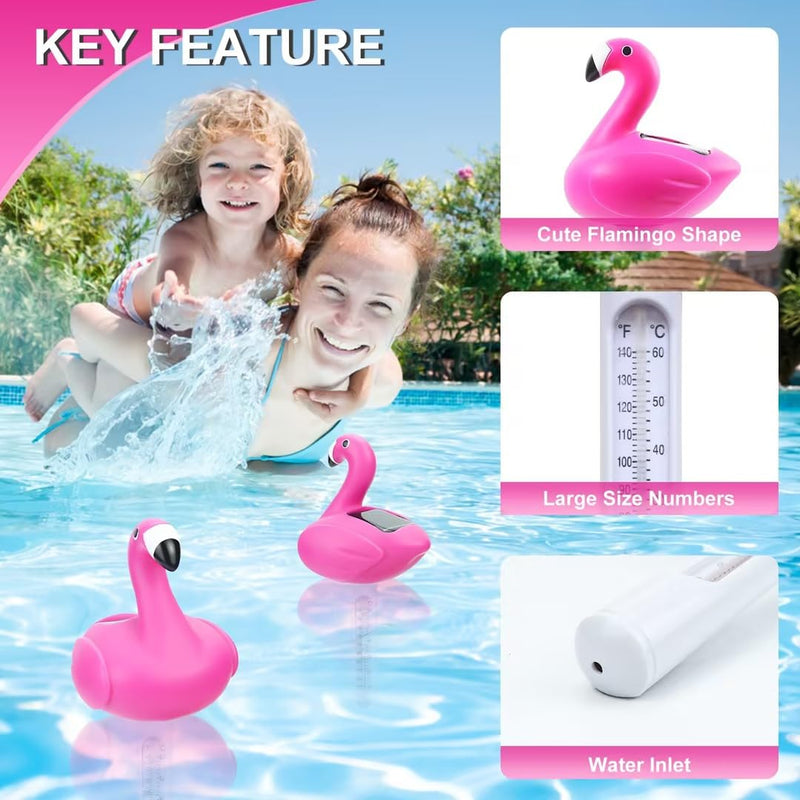 Floating Pool Thermometer,Solar Flamingo Pool Thermometer Floating,Easy Read Swimming Pool Thermometers at Night,Funny Pools Water Temperature Thermometers for Cold Plunge