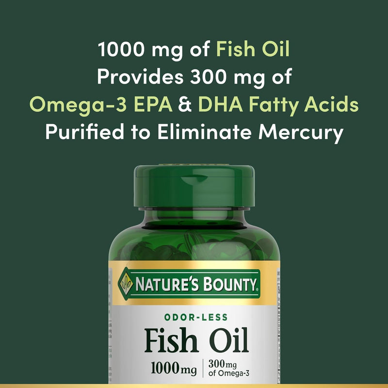 Nature's Bounty 300 mg Omega-3 Fish Oil 1000 mg Softgels 120 Coated Soft Gels (Pack of 2) Unflavored 120 Count (Pack of 2)