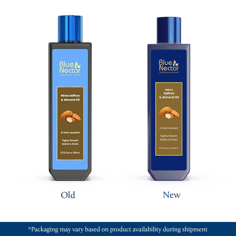 Blue Nectar Saffron & Almond Oil, Ayurveda Product for Crepey Skin | Skin Firming Body Oil for Stretch Marks (12 Herbs, 6.76 Fl Oz) 6.76 Fl Oz (Pack of 1)