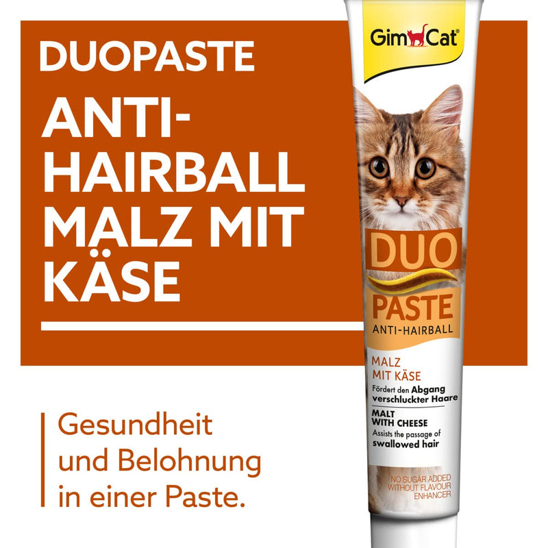 GimCat Duo Paste Anti-Hairball Malt and Cheese - This cat snack promotes the natural passage of ingested hair - 1 tube (1 x 50 g)