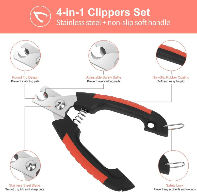 Nail Clipper Trimmer Set for Pet Cats, Dogs, etc., Quick Safety Guard to Avoid Over-Trimming, Stainless Steel Razor Blades, Non-Slip Handle, and Nail File, Professional pet Grooming Tools - BeesActive Australia