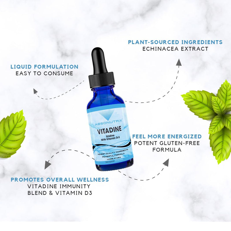 Vitadine, 343 mg, 4 FL OZ Liquid, 302 Servings, Made in USA, Plant-Based Ingredients, Echinacea Extract, Vitamin D3, Gluten-Free