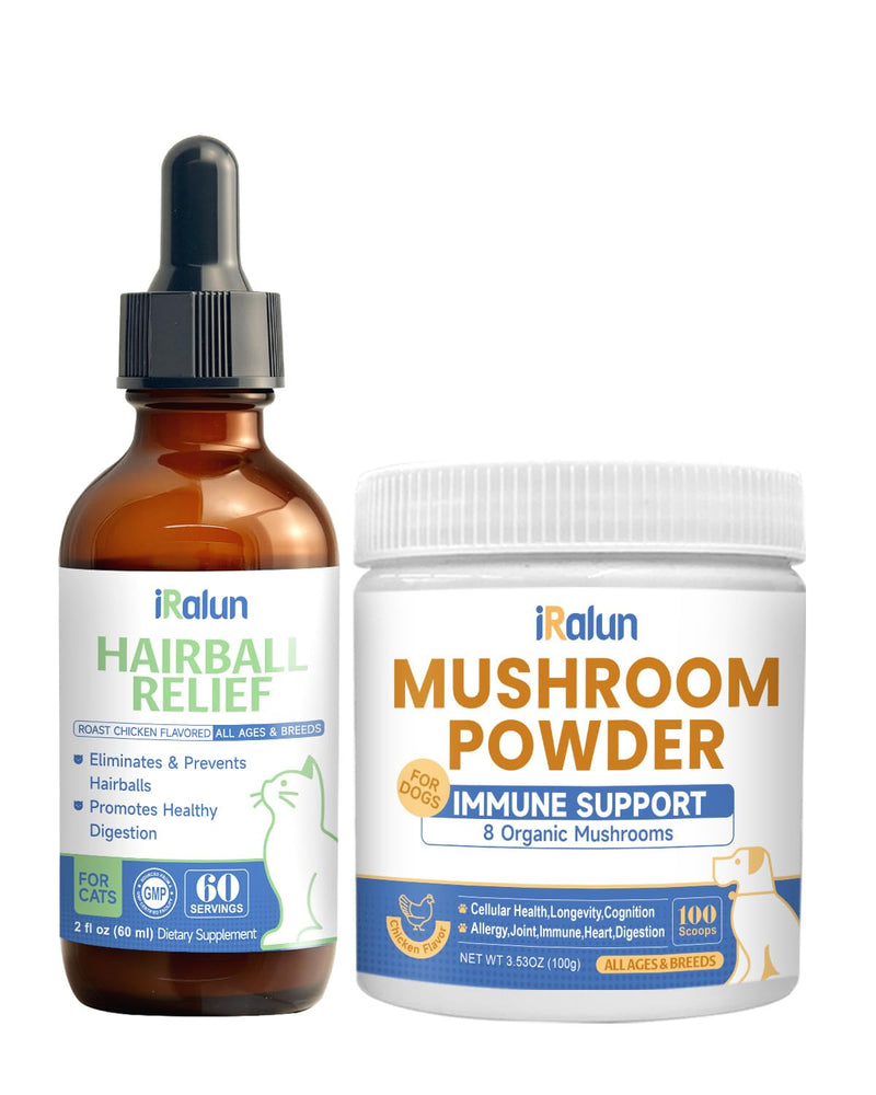 Cat & Dog Wellness Duo - Hairball Relief Drops - Immune Support Mushroom Powder – Complete Health Care for Your Pets