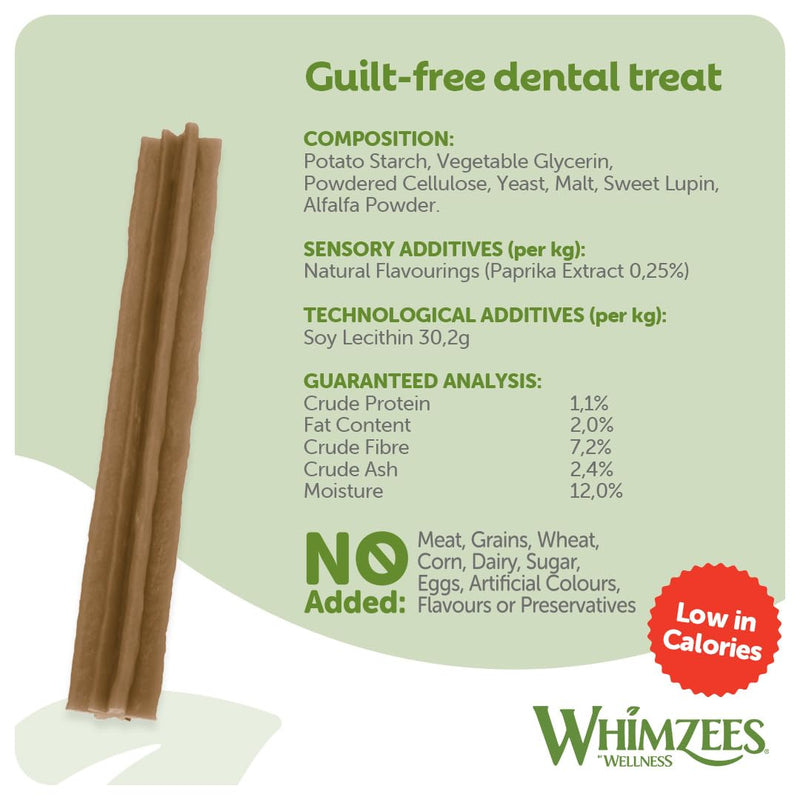 WHIMZEES Stix L, 6 Pieces – Dog Dental Stix, Size L, Dog Dental Sticks for Large Breeds, Natural and Grain Free, Rawhide-Free, Vegetarian, No Added Sugar Large Breed (18-27kg) Value Bag - 7 pieces