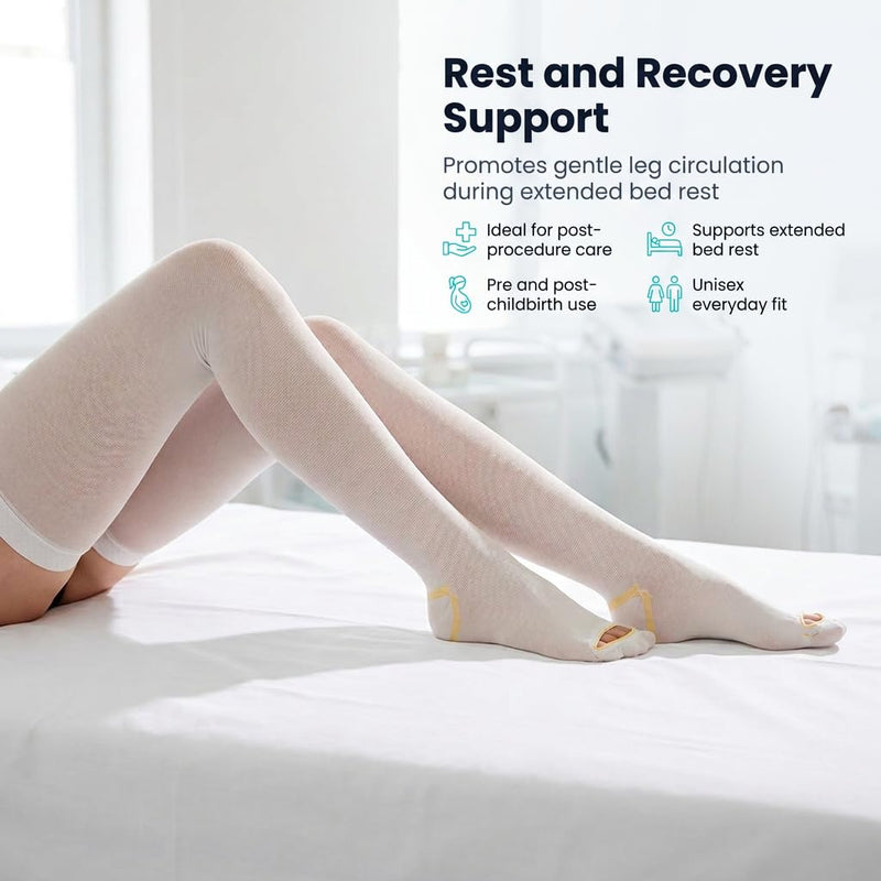 Anti Embolism Compression Stockings, Thigh High Unisex Ted Hose Socks 15-20 mmHg Moderate Level Large