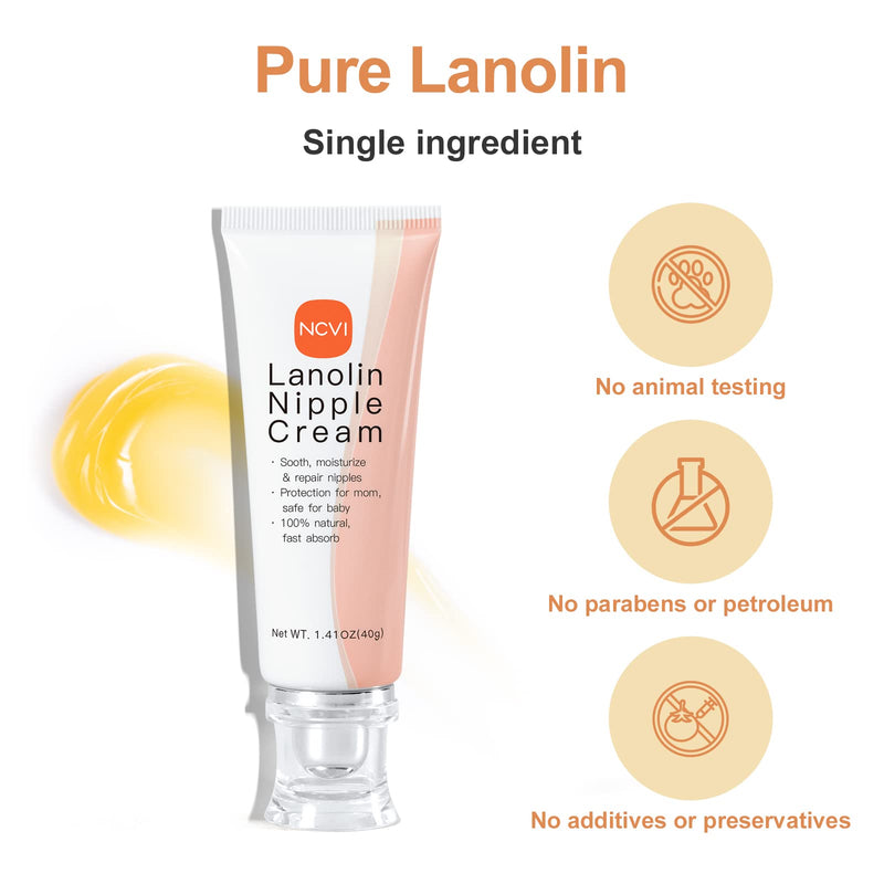 NCVI Pure Lanolin Nipple Cream for Breastfeeding, Nipple Crack Relief Care Cream for Breastfeeding Pain Suitable for Nursing Mothers/Pregnant Women, 100% Natural Ingredient -1.41 Ounces 1.41 Ounce (Pack of 1) - BeesActive Australia