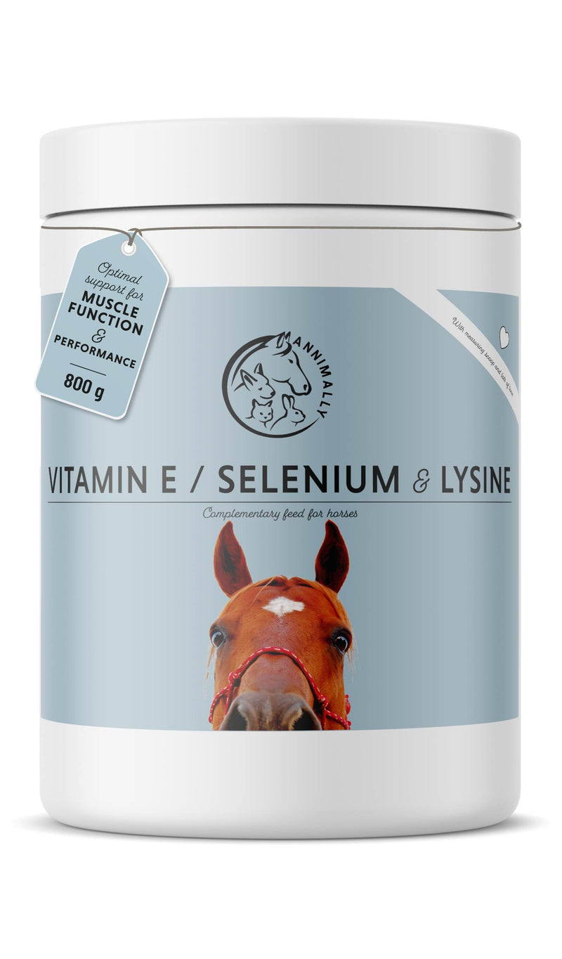Annimally Vitamin E, Selenium & Lysine for Horses 800 g - Daily Supplement Powder for Muscle Support with Vitamin E, Selenium & Lysine, Made in Germany