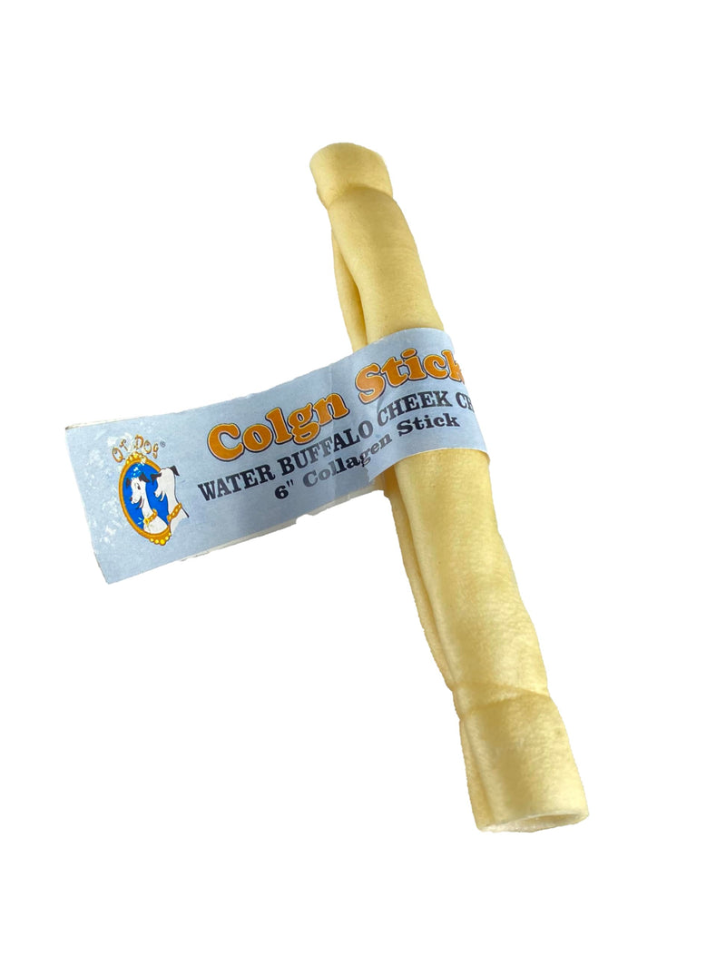 QT Dog Water Buffalo Colgn Stick 6" - All Natural Long Lasting Collagen Dog Chews, Single Ingredient, Protein-Packed, Gluten & Grain Free, Odor-Free Dental Chews, Ideal for All Breed Sizes - Banded 6" Stick