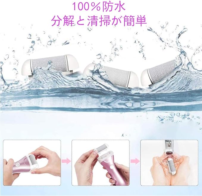 Heel Exfoliating Electric Exfoliating Remover Washable for Dry and Wet Feet, LED Display, Fish Eye, Exfoliation, Foot File, Keratin Clear, Pink, PSE Certified, 2 Pieces, Nail File (Pink) - BeesActive Australia