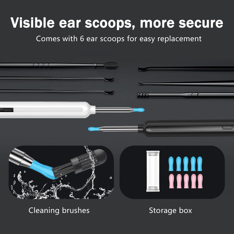 Ear Wax Removal, Ear Wax Removal Tool Camera with 1080P and 6 LED Lights, Ear Cleaner with 10 Replacement Tips, Earwax Removal Kit with Camera and 7 Pcs Ear Picks for Android/iOS Black - BeesActive Australia