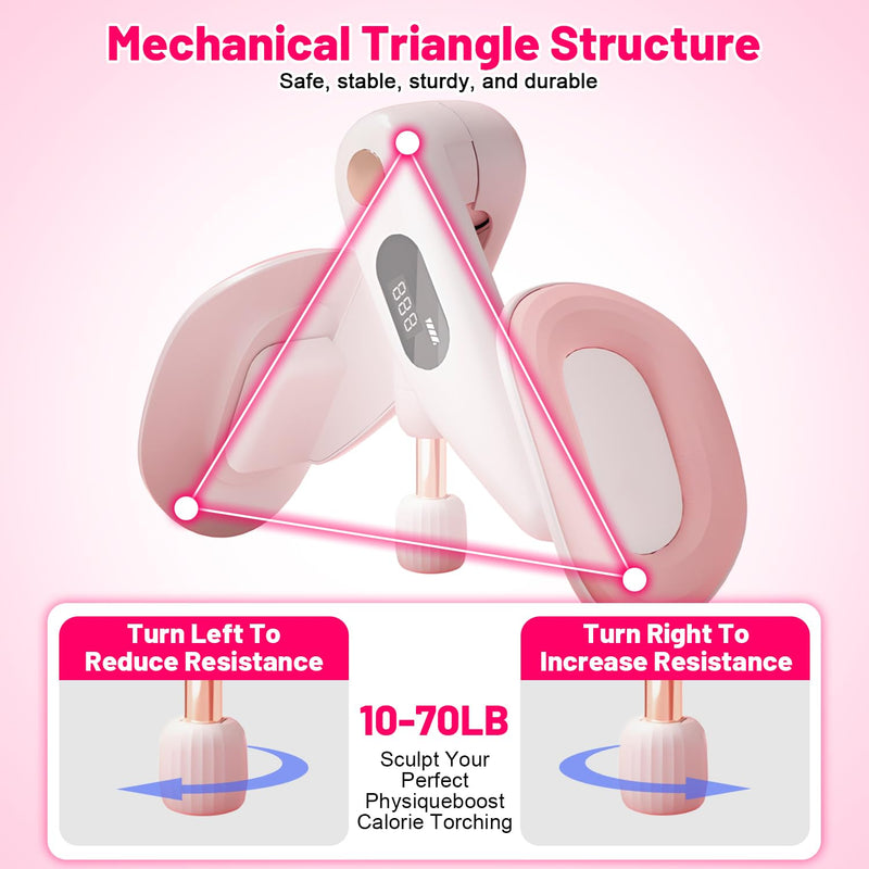 Thigh Master, Adjustable Thigh Trainer & Kegel Exerciser(10-70LB) with Leg Straps, Pelvic Floor Strengthener Devices for Women&Men, LED Counter, Postpartum Recovery, Home Gym Workout Equipment Pink - BeesActive Australia