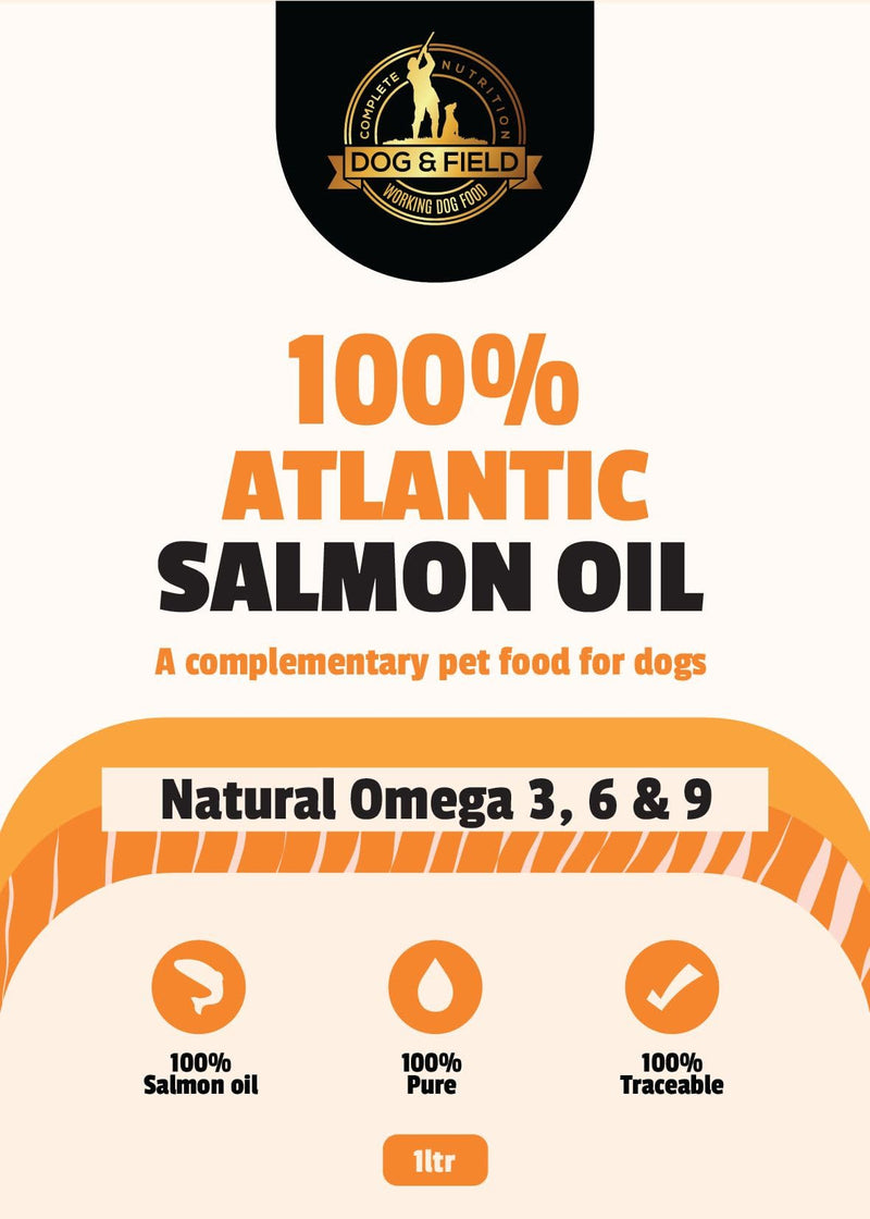 Dog & Field Atlantic Salmon Oil for Dogs, Cats & Pets - Omega 3 Fish Oil, Health Supplements for Joint Care, Immune Support, & Healthy Skin & Coat. Pet Food Supplement (1 Litre) 1 Litre
