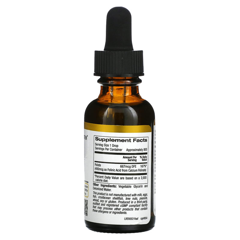Folinic Acid, Bioactive Form of Folate from Calcium Folinate, Alcohol Free, 1 fl oz (30 ml)