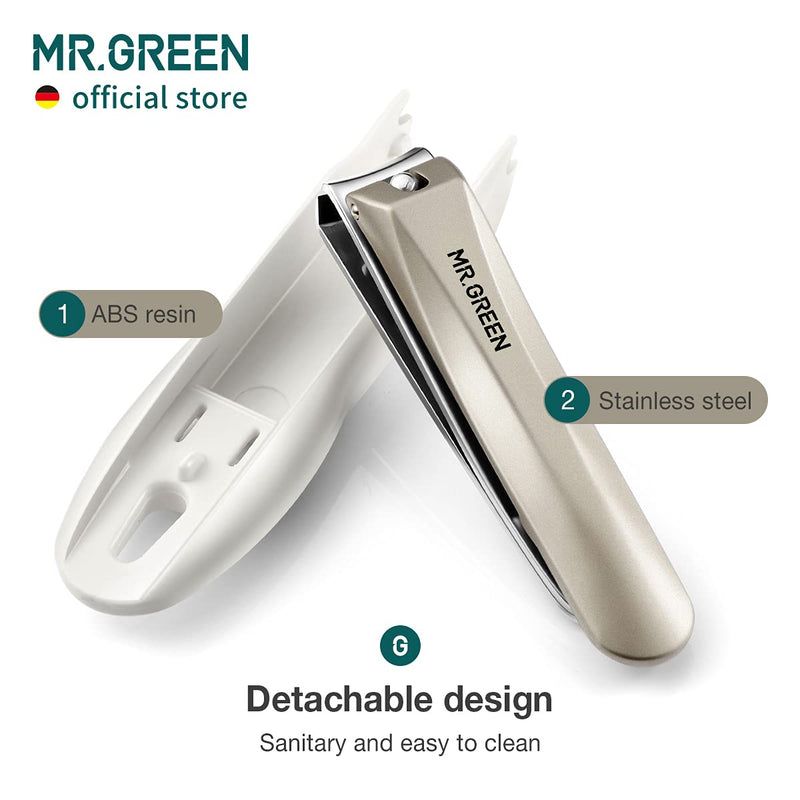 MR.GREEN Nail Clippers Anti Splash Fingernail Cutter Stainless Steel Manicure Tools Nail Scissors Detachable Design Nail Trimmer (L+Nano Glass File) Large with Nano Glass File