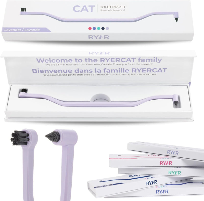 RYERCAT Set of 2 Dual Sided Cat Toothbrush - Kitten Toothbrush with Micro Head to fit into Cat/Kittens Mouth - Cat Dental Care Supplies - Pet Toothbrush for Cats(Lavender Purple & Ocean Blue) Lavender Purple and Ocean Blue - PawsPlanet Australia