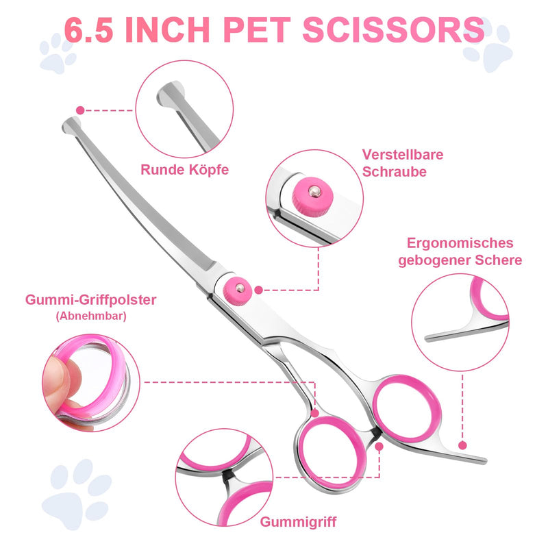 Jostift dog scissors, curved scissors, dog grooming scissors for dogs and cats, professional round grooming dog scissors, stainless steel grooming scissors, dog grooming scissors for cats and other pets, pink - BeesActive Australia