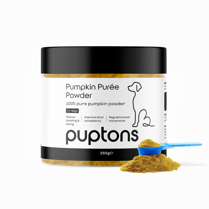 puptons Pumpkin Powder for Dogs | 100% Pumpkin Purée Powder | Rich in Prebiotics & High Fibre Dogs Gut Health & Healthy Stools | Natural Food Topper, Made in UK (250g) 250g