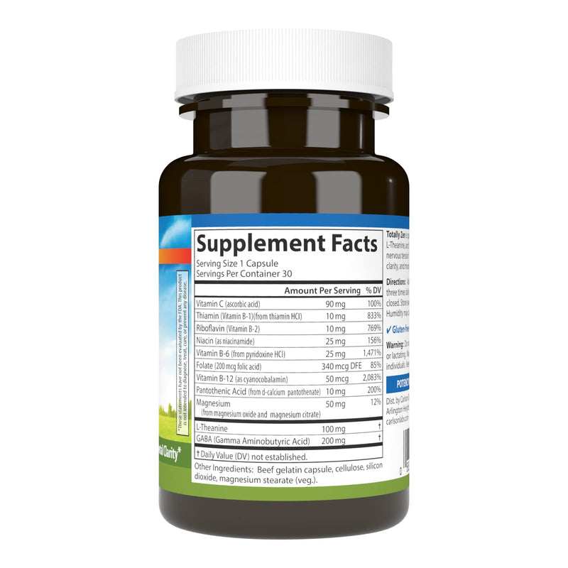 Carlson Totally Zen, GABA, L-Theanine, 30 Capsules | B Vitamins; Healthy Mood; Promotes Calmness & Mental Clarity