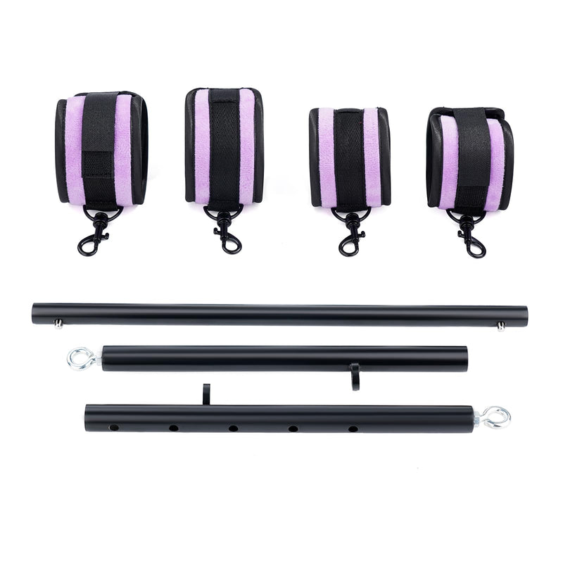 Spreader Bar Heavy Duty Stainless Steel Expandable Home Gym with 4pcs Furry Purple Adjustable Strap,Sports Aid Training Fitness Gear Pilates Aid Kit,Yoga Set Black+Purple Furry Kit