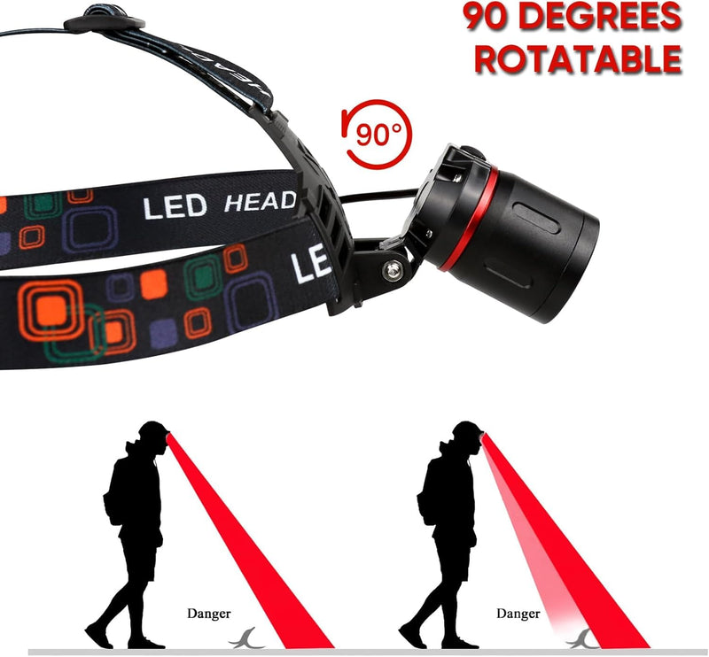 XLENTGEN Red Light Hunting Headlamp Rechargeable Red LED Headlamps 3 Modes Super Bright Red Headlamp for Coon Coyote Hog Predator Hunting Astronomy & Night Photography (Batteries Included)