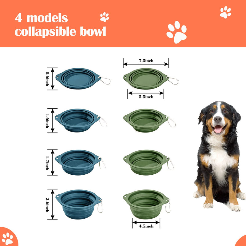 Silicone Dog Travel Bowl, 2 Pack Collapsible Pet Bowl, Foldable No Plastic Rim Pet Feeding Bowls, No Spill Water Cup for Pet Blue & Green - BeesActive Australia