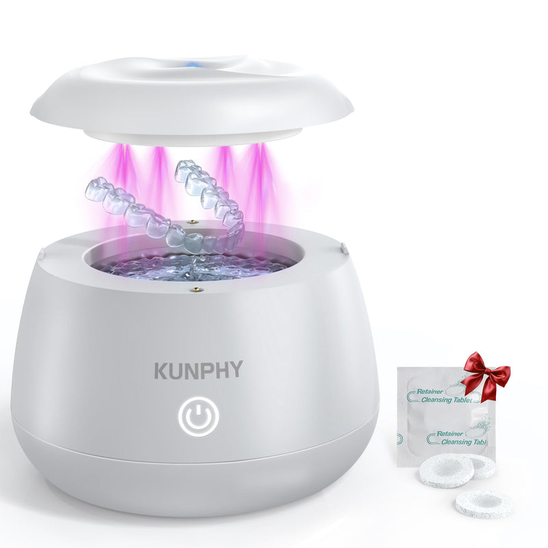 KUNPHY Ultrasonic Retainer Cleaner Machine, 48kHz Dental Cleaning Pod for Braces, Night Guard, Mouthguard, Toothbrush, Denture, Jewelry White 200ML - BeesActive Australia
