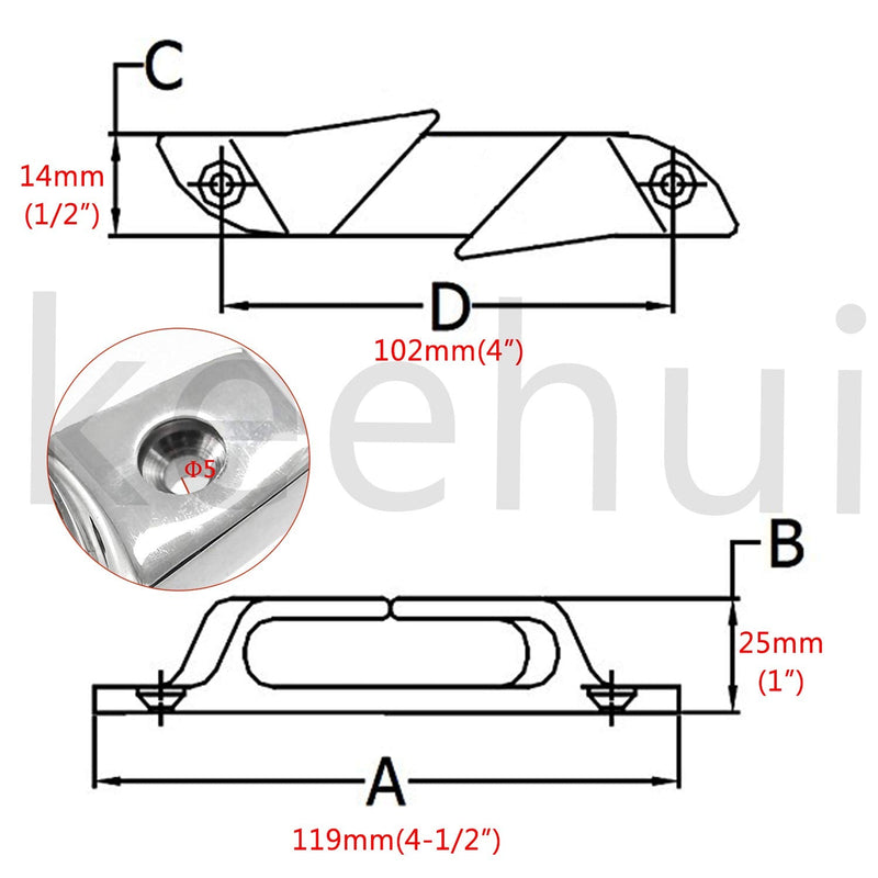 keehui Heavy Dudy Marine Grade 316 Stainless 2PCS of Right and Left 3 Holes 4-1/2"(119mm) or 6"(152mm) Boat Angled Bow Chocks Yacht Deck Dock Mooring Rope Cleat Chock 119mm(4.5in)