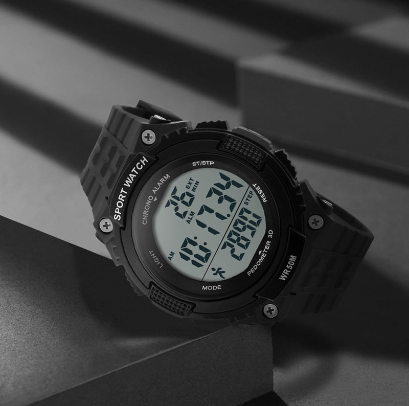 FANMIS Men Pedometer Watches Military Multifunctional 50M Waterproof Digital Outdoor Sports Watch Black