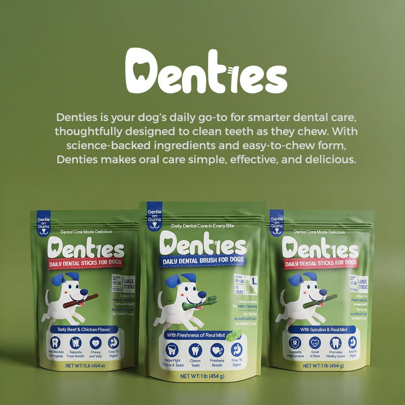 Dental Chews for Dogs–Vet Recommended Dental Dog Treats for Regular/Medium Dogs(23 to 50 lbs),Cleans Teeth, Freshens Breath,Reduce Plaque,Mint Chicken & Beef Recipe,16 oz Pack,30 Count MEDIUM.
