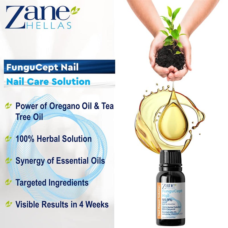 Zane Hellas FunguCept Nail Solution. Nail Solution for Discolored, Thickened, Crumbled Nails. Visible Results in 4 Weeks 0.33 oz -10ml - BeesActive Australia