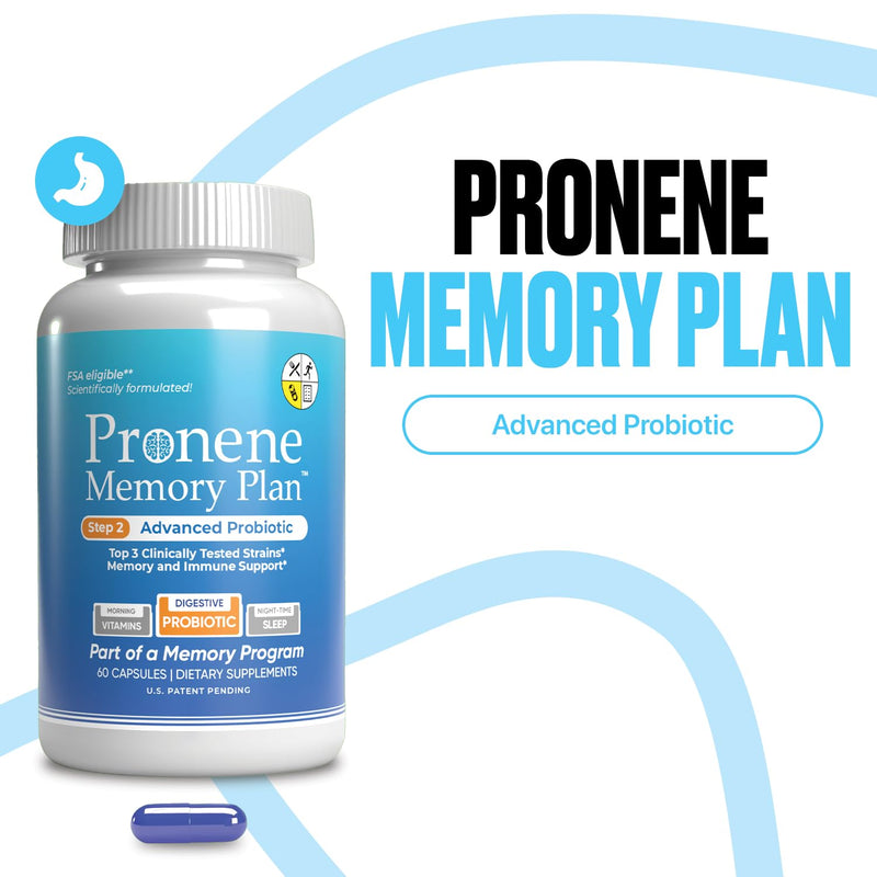 Pronene Memory Plan Advanced Probiotic | Gut-Brain Axis Support for Adults 50+ | 20 Billion CFU with B. Bifidum, B. Longum & L. Acidophilus | Created by a Neuroscientist | 60 Capsules | FSA Eligible