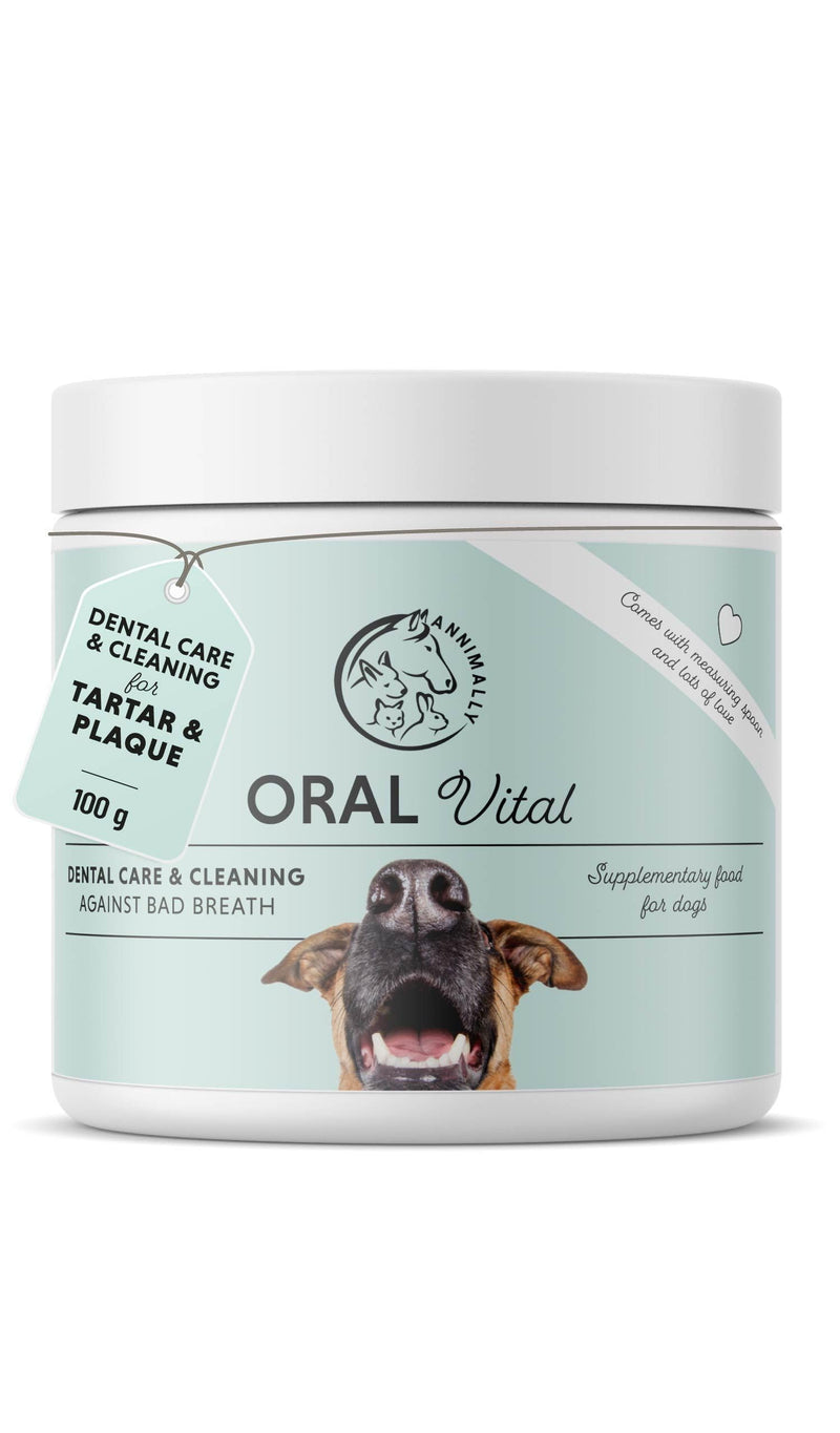 Annimally Oral Vital for Dogs 100 g - Daily Dental Powder with Eggshell Powder, Parsley, Seaweed, Peppermint & Spirulina, Made in Germany 100 g (Pack of 1)