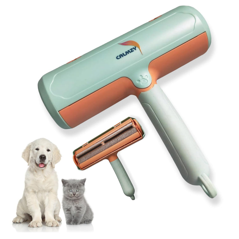 CALMZY Pet Hair Removal Tool and Reusable Roller for Multi-Surface, Cat & Dog Hair Remover Lint Roller for Cleaning Couch, Rug, Carpet and Fur Removal Tool Portable Pet Hair Remover (Green & Orange) Green & Orange - BeesActive Australia