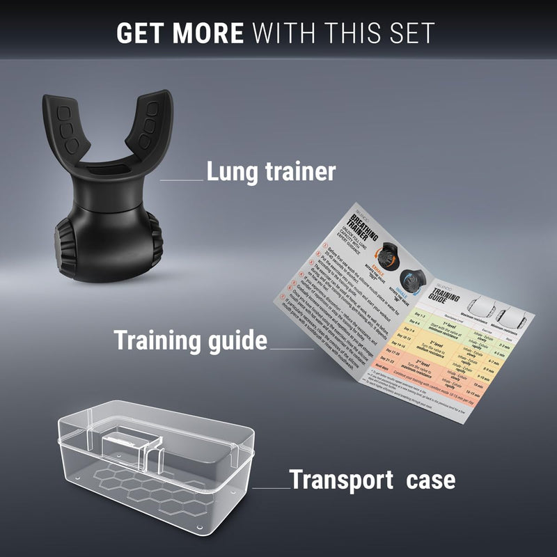 Lung Trainer | Dual-Resistance Breathing Exerciser | Medical-Grade Silicone | Workout Program Included | Portable