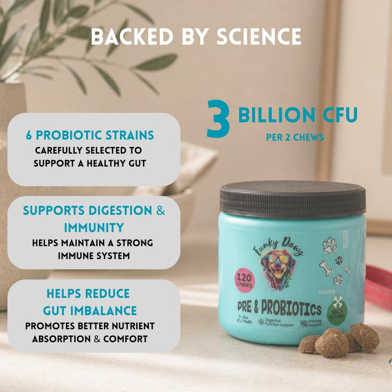 Dog Probiotics Chews for Gut Health – 3 Billion CFU, 6 Strains – Helps with Diarrhea, Itching, Gas & Scooting – Digestive, Immune & Skin Support – Soft Chews for Dogs – 120 Chews Chicken