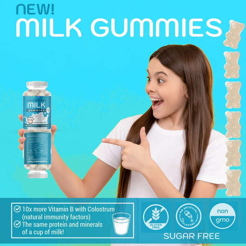 Colostrum Gummies for Kids Adults Elderly | Colostrum Milk Protein Gummies with Vitamin B Complex | Sugar Free 60 ct