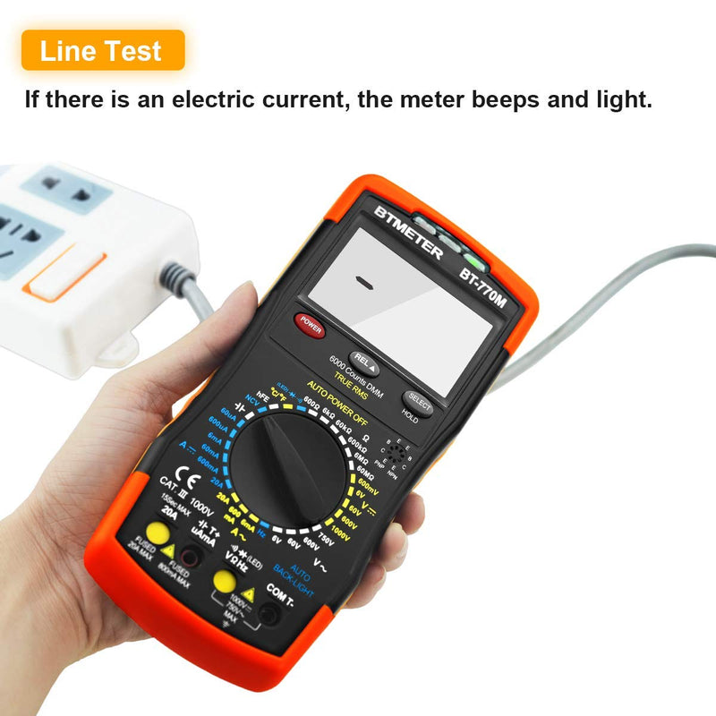 Digital Multimeter TRMS 6000 Count, BTMETER BT-770M Auto/Manual Ranging DMM Electrical Meter Tester for AC/DC Amp, AC/DC Volt, Ohm Capacitance Frequency Continuity Temperature NCV, Auto Backlight AC/DC 20A & Mechanical Block 770M - BeesActive Australia