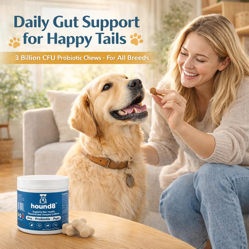 Probiotics for Dogs - 10 Strain Dog Probiotic Chews with 3 Billion CFUs, Pre & Postbiotics for Gut Health and Digestive Support, Helps Support Occasional Diarrhea, Beef Flavor, 30 Chews