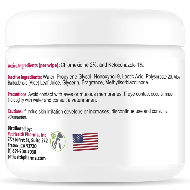 Chlorhexidianes Wipes for Dogs, Cats and Horses (Made in U.S.A) (USA) (Ketoconazole & Chlorhexidine Wipes, 50 Count) - PawsPlanet Australia