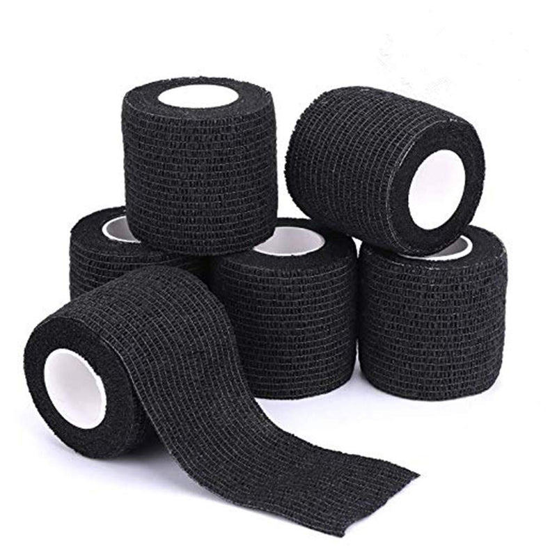 Tattoo Grip Cover Wrap - Yuelong 24pcs 2” x 5 Yards Black Disposable Cohesive Tattoo Grip Tape Wrap Elastic Bandage Rolls Self-Adherent Tape for Tattoo Machine Grip Tube Accessories, Sports Tape Black 24