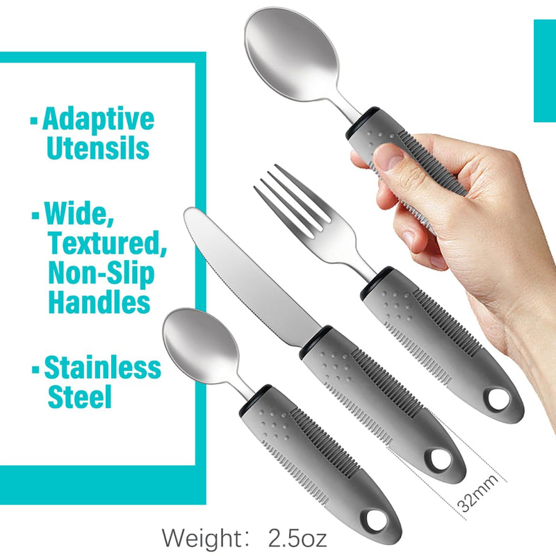Adaptive Utensils, Adaptive Utensils 4pcs for Hand Tremors,Elderly, Arthritis,Parkinsons-Built Up Utensils for Adults–Easy Grip Aids Handle–2.5oz Each Weighted Silverware for Hand Tremors - BeesActive Australia