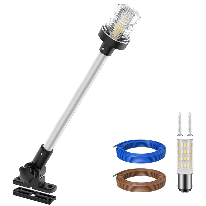 Obcursco Boat Stern Lights, 2NM 360° LED Anchor Light, IP67 Waterproof Bimini Top Lighting, Fold-Down White Navigation Lighting for Pontoon, Marine, Yacht, and Fishing Boats(18'' Horizontal Swing) 18''Horizontal Swing